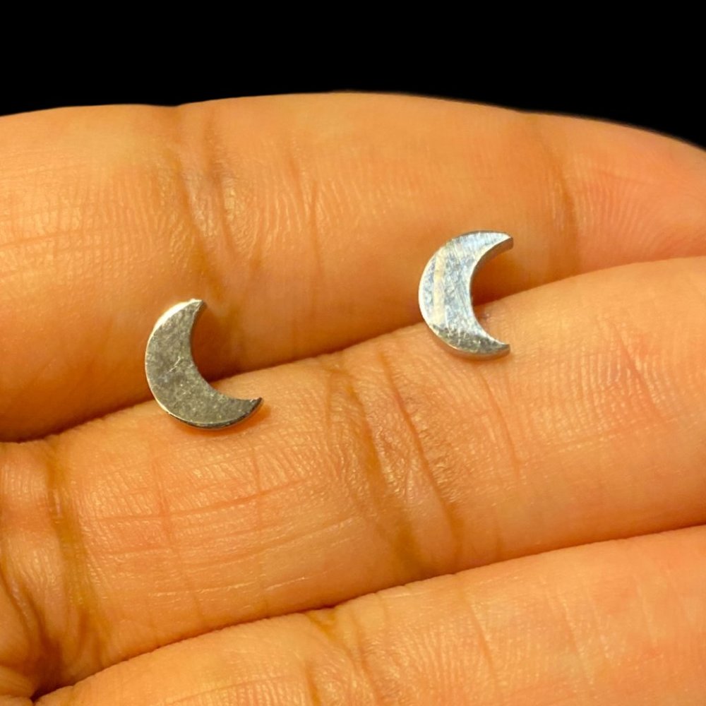 Small stainless steel sliver moon stud earrings